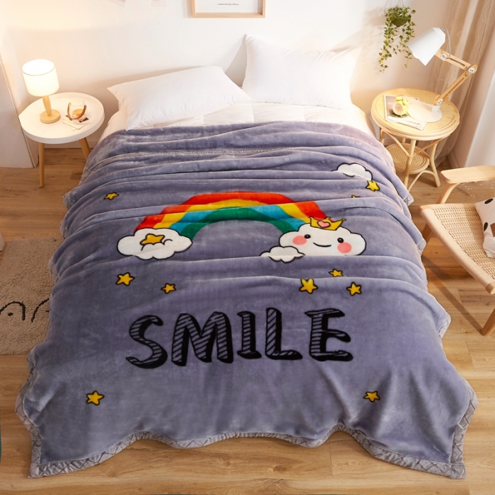 91家纺网 家纺一手货源 找家纺 2025秋冬新款双层加厚拉舍尔毛毯 保暖法莱绒毯子 彩虹