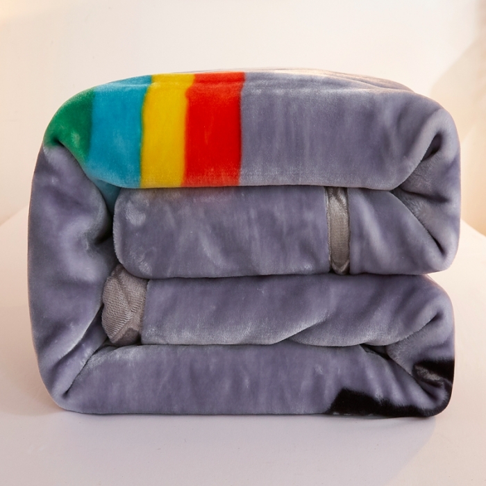 91家纺网 家纺一手货源 找家纺 2025秋冬新款双层加厚拉舍尔毛毯 保暖法莱绒毯子 彩虹