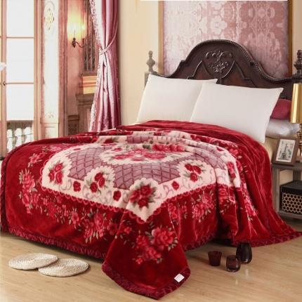 91家纺网 家纺一手货源 找家纺 2025秋冬新款双层加厚拉舍尔毛毯 保暖法莱绒毯子293酒红