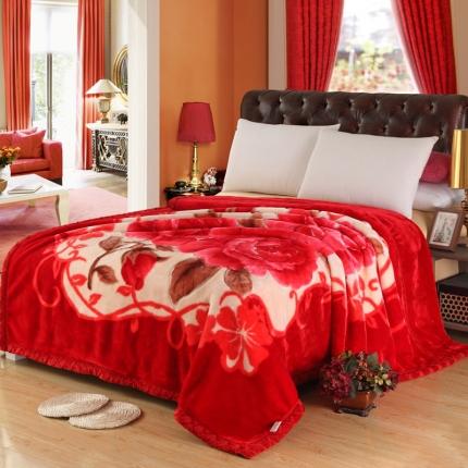 91家纺网 家纺一手货源 找家纺 2025秋冬新款双层加厚拉舍尔毛毯 保暖法莱绒毯子240大红