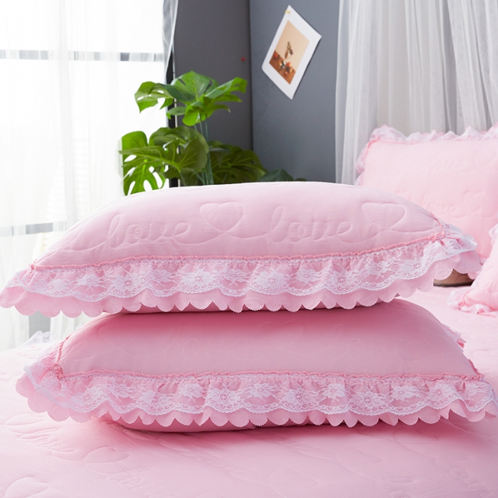 91家纺网 家纺一手货源 找家纺 梦柏家纺 2021新款水洗棉夹棉床裙四件套 公主粉