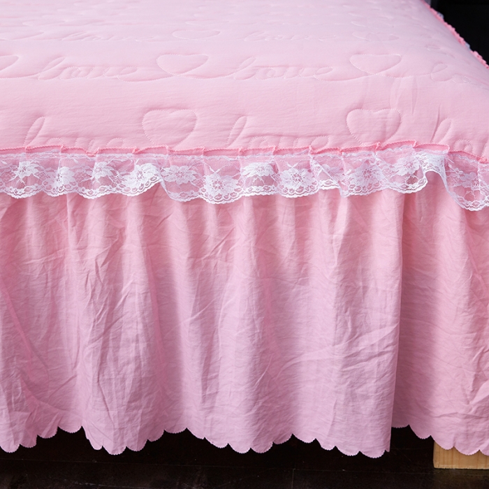 91家纺网 家纺一手货源 找家纺 梦柏家纺 2021新款水洗棉夹棉床裙四件套 公主粉