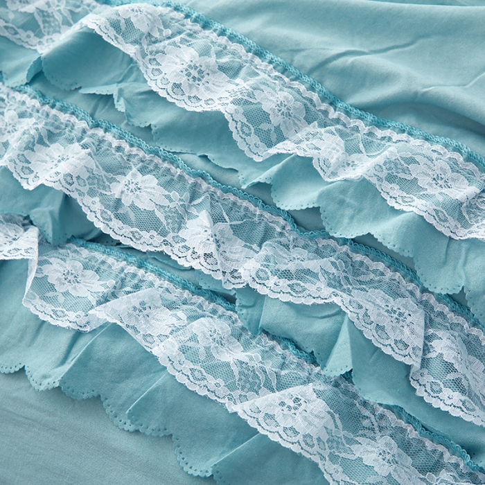 91家纺网 家纺一手货源 找家纺 梦柏家纺 2021新款水洗棉夹棉床裙四件套 海岛蓝