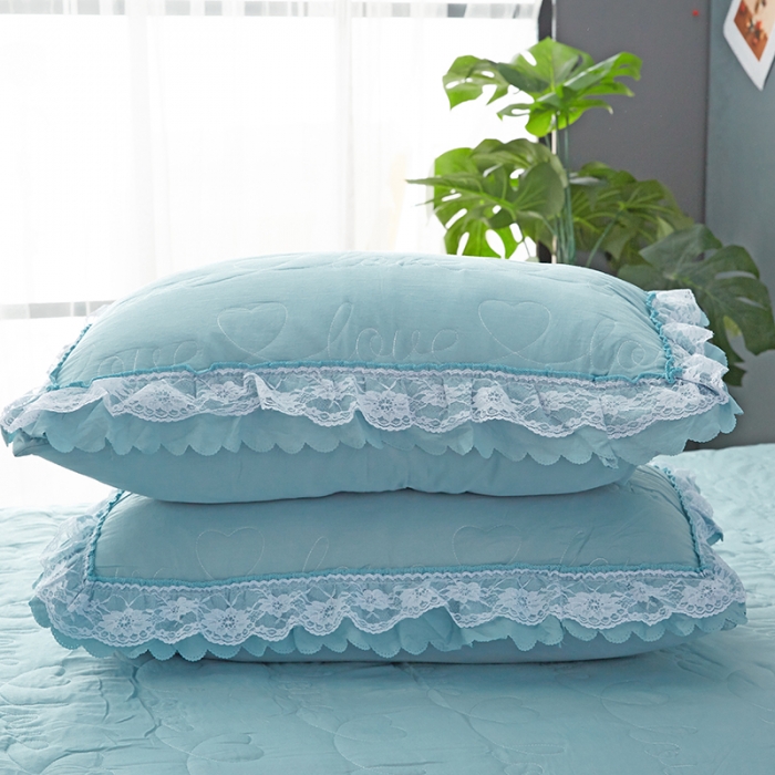 91家纺网 家纺一手货源 找家纺 梦柏家纺 2021新款水洗棉夹棉床裙四件套 海岛蓝