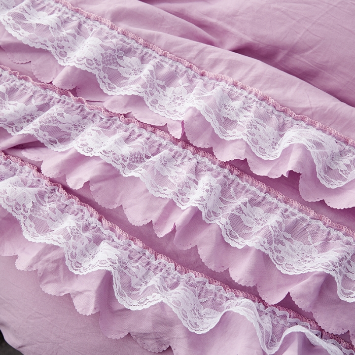 91家纺网 家纺一手货源 找家纺 梦柏家纺 2021新款水洗棉夹棉床裙四件套 兰花紫