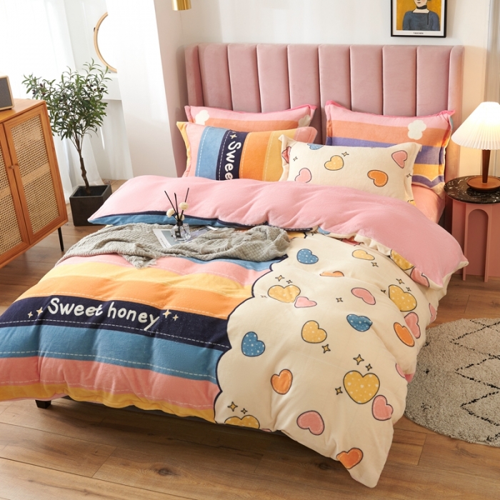 91家纺网 家纺一手货源 找家纺 青竹苑 2021新款牛奶绒印花四件套 点点心意