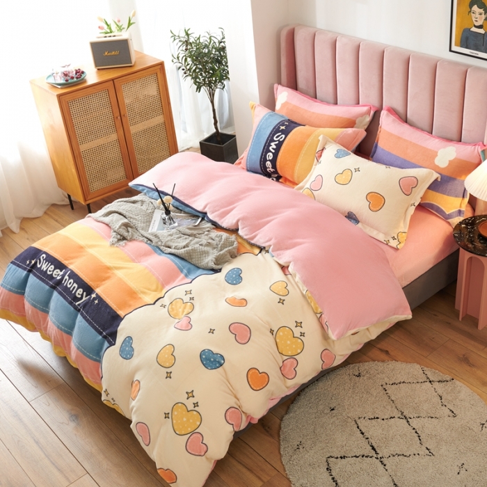 91家纺网 家纺一手货源 找家纺 青竹苑 2021新款牛奶绒印花四件套 点点心意