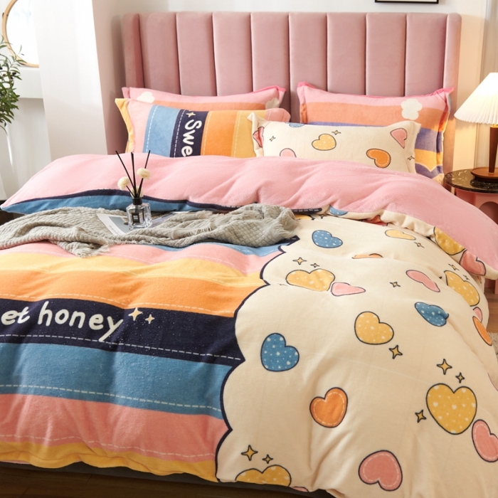 91家纺网 家纺一手货源 找家纺 青竹苑 2021新款牛奶绒印花四件套 点点心意