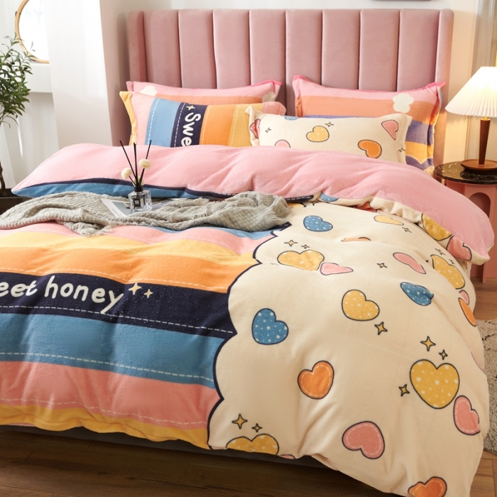 91家纺网 家纺一手货源 找家纺 青竹苑 2021新款牛奶绒印花四件套 点点心意