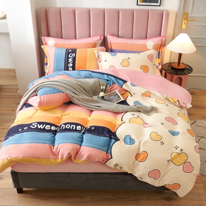 91家纺网 家纺一手货源 找家纺 青竹苑 2021新款牛奶绒印花四件套 点点心意