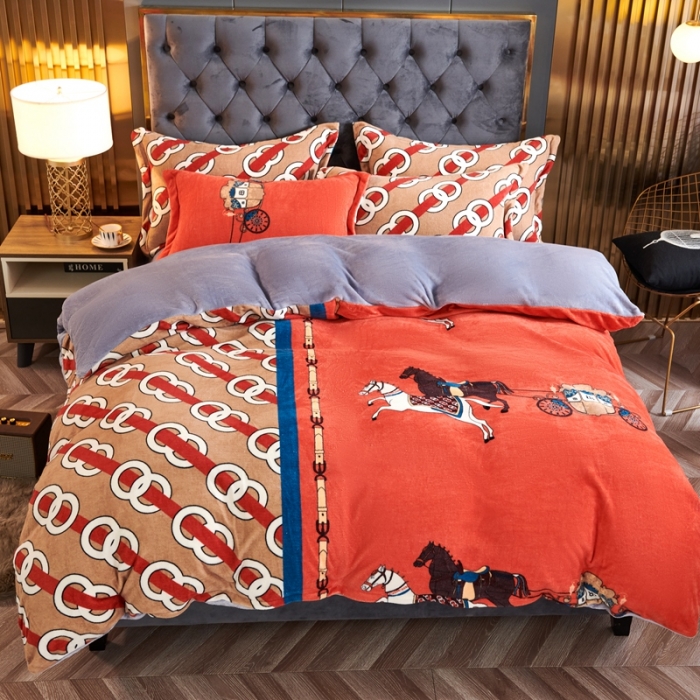 91家纺网 家纺一手货源 找家纺 青竹苑 2021新款牛奶绒印花四件套 马到成功