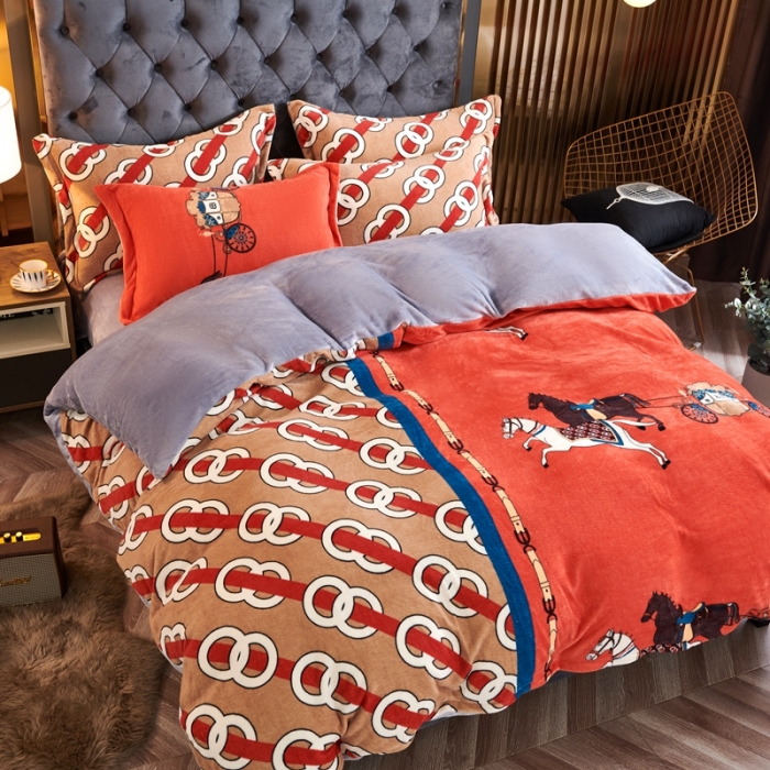 91家纺网 家纺一手货源 找家纺 青竹苑 2021新款牛奶绒印花四件套 马到成功