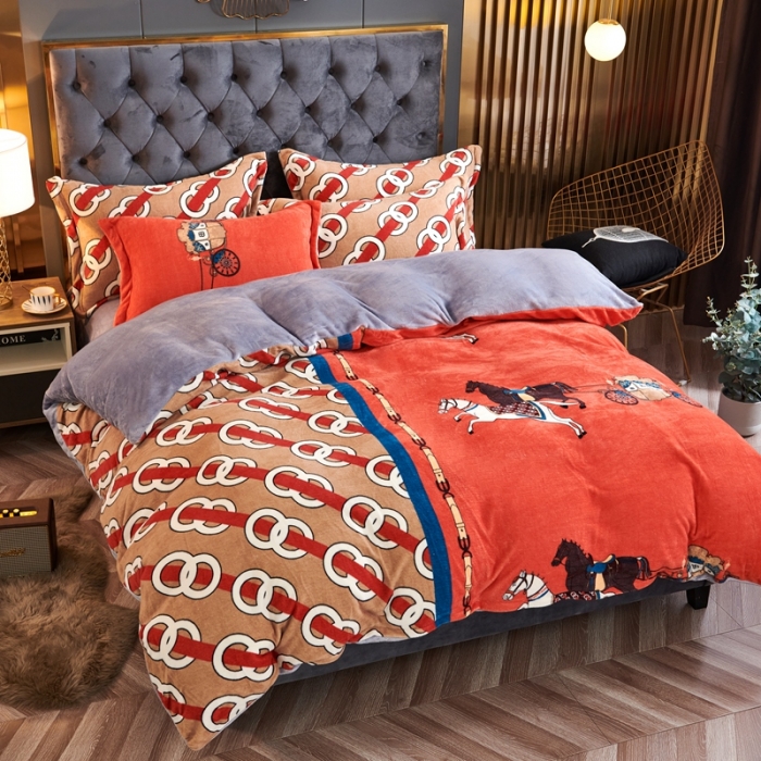 91家纺网 家纺一手货源 找家纺 青竹苑 2021新款牛奶绒印花四件套 马到成功