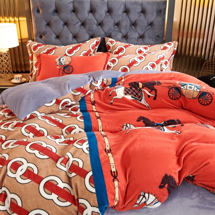 91家纺网 家纺一手货源 找家纺 青竹苑 2021新款牛奶绒印花四件套 马到成功