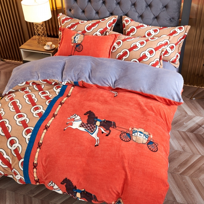 91家纺网 家纺一手货源 找家纺 青竹苑 2021新款牛奶绒印花四件套 马到成功