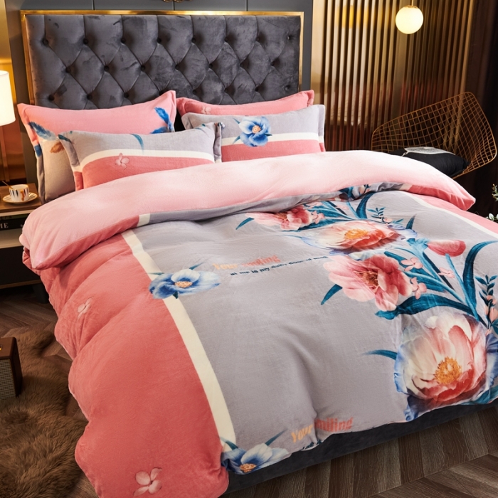 91家纺网 家纺一手货源 找家纺 青竹苑 2021新款牛奶绒印花四件套 情定良缘