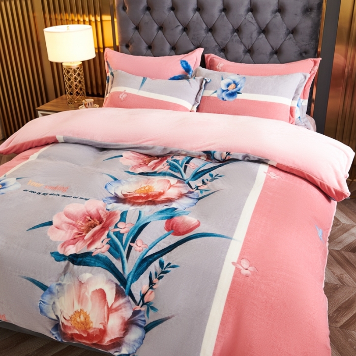 91家纺网 家纺一手货源 找家纺 青竹苑 2021新款牛奶绒印花四件套 情定良缘