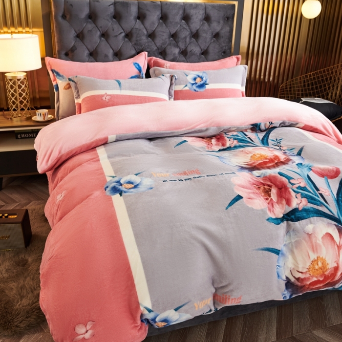 91家纺网 家纺一手货源 找家纺 青竹苑 2021新款牛奶绒印花四件套 情定良缘