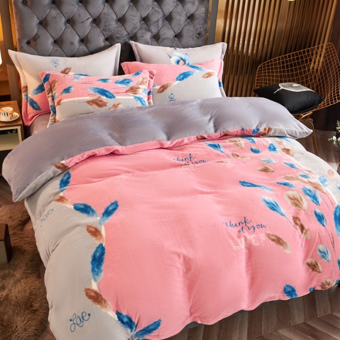 91家纺网 家纺一手货源 找家纺 青竹苑 2021新款牛奶绒印花四件套 思羽情怀