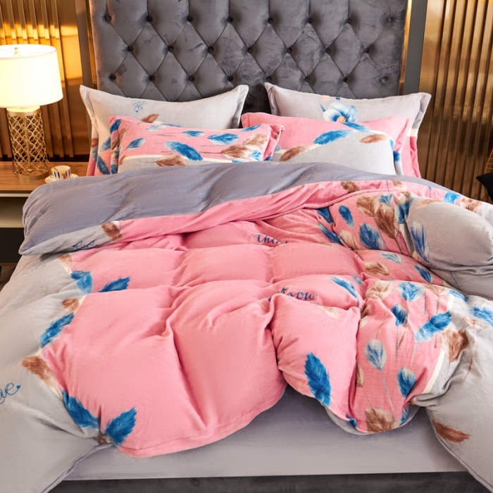 91家纺网 家纺一手货源 找家纺 青竹苑 2021新款牛奶绒印花四件套 思羽情怀