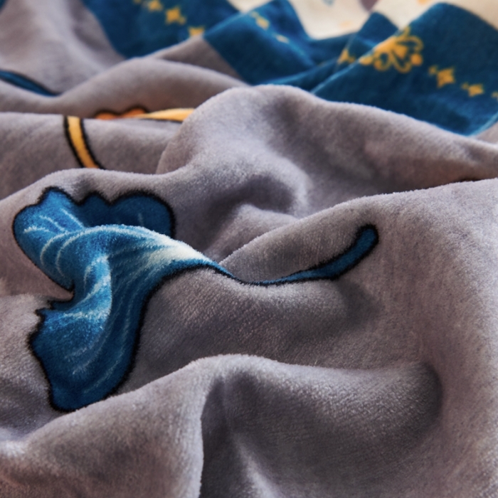 91家纺网 家纺一手货源 找家纺 青竹苑 2021新款牛奶绒印花四件套 银杏叶影