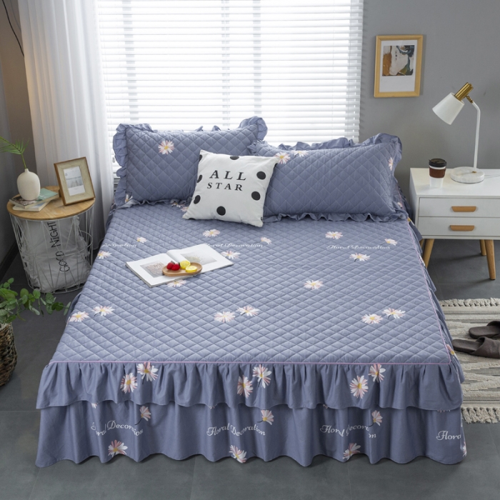 91家纺网 家纺一手货源 找家纺 情煊  2021新款全棉夹棉床裙(可定制尺寸) 雏菊之恋