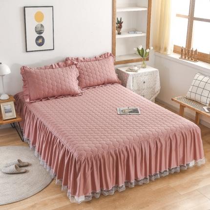 91家纺网 家纺一手货源 找家纺 情煊  2021新款全棉夹棉床裙(可定制尺寸) 豆沙