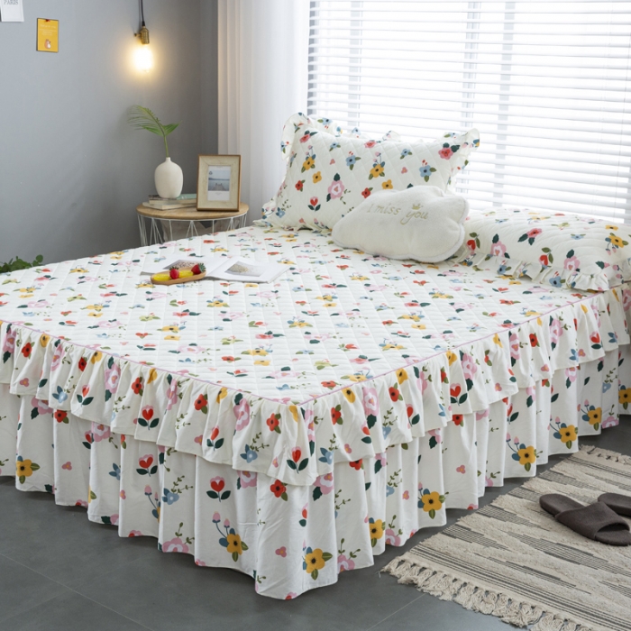 91家纺网 家纺一手货源 找家纺 情煊  2021新款全棉夹棉床裙(可定制尺寸) 花儿朵朵