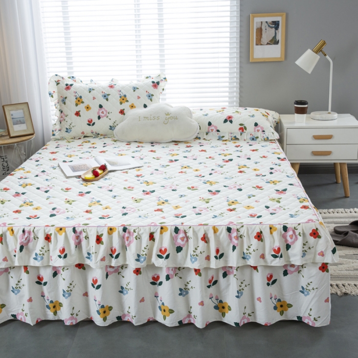 91家纺网 家纺一手货源 找家纺 情煊  2021新款全棉夹棉床裙(可定制尺寸) 花儿朵朵