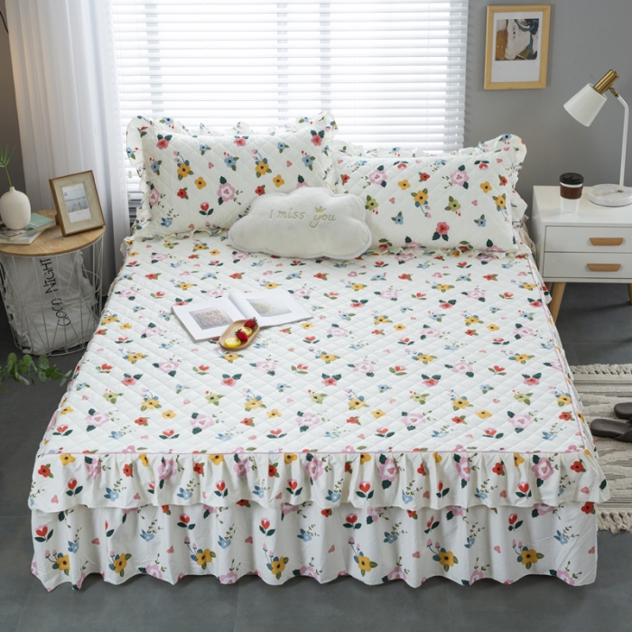 91家纺网 家纺一手货源 找家纺 情煊  2021新款全棉夹棉床裙(可定制尺寸) 花儿朵朵