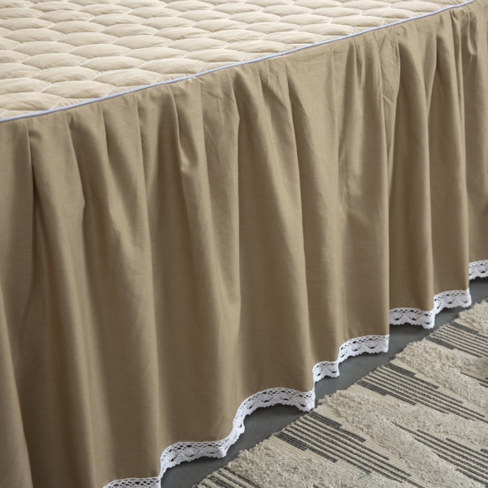 91家纺网 家纺一手货源 找家纺 情煊  2021新款全棉夹棉床裙(可定制尺寸) 卡其