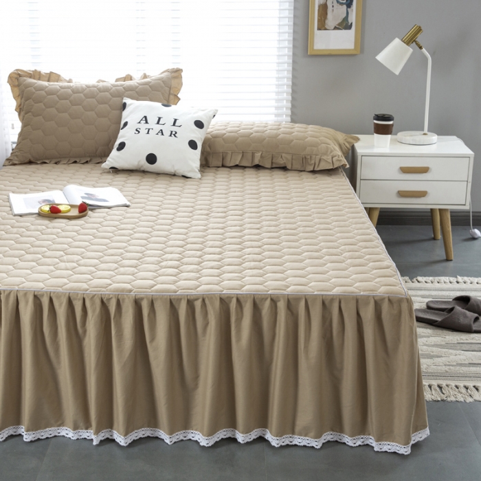 91家纺网 家纺一手货源 找家纺 情煊  2021新款全棉夹棉床裙(可定制尺寸) 卡其