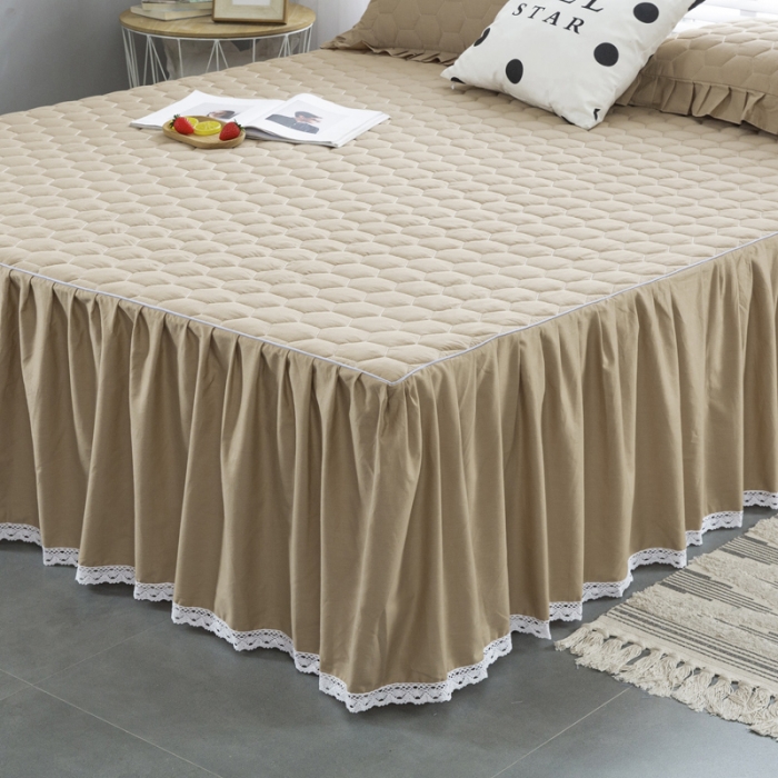 91家纺网 家纺一手货源 找家纺 情煊  2021新款全棉夹棉床裙(可定制尺寸) 卡其