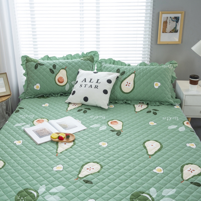 91家纺网 家纺一手货源 找家纺 情煊  2021新款全棉夹棉床裙(可定制尺寸) 牛油果