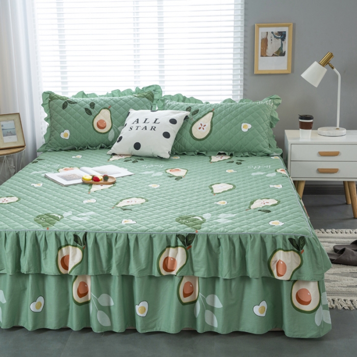 91家纺网 家纺一手货源 找家纺 情煊  2021新款全棉夹棉床裙(可定制尺寸) 牛油果