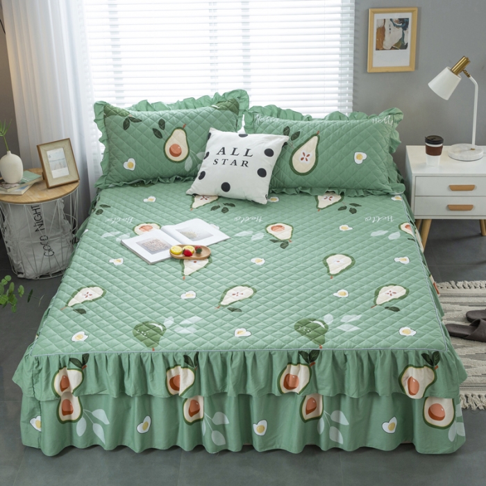 91家纺网 家纺一手货源 找家纺 情煊  2021新款全棉夹棉床裙(可定制尺寸) 牛油果