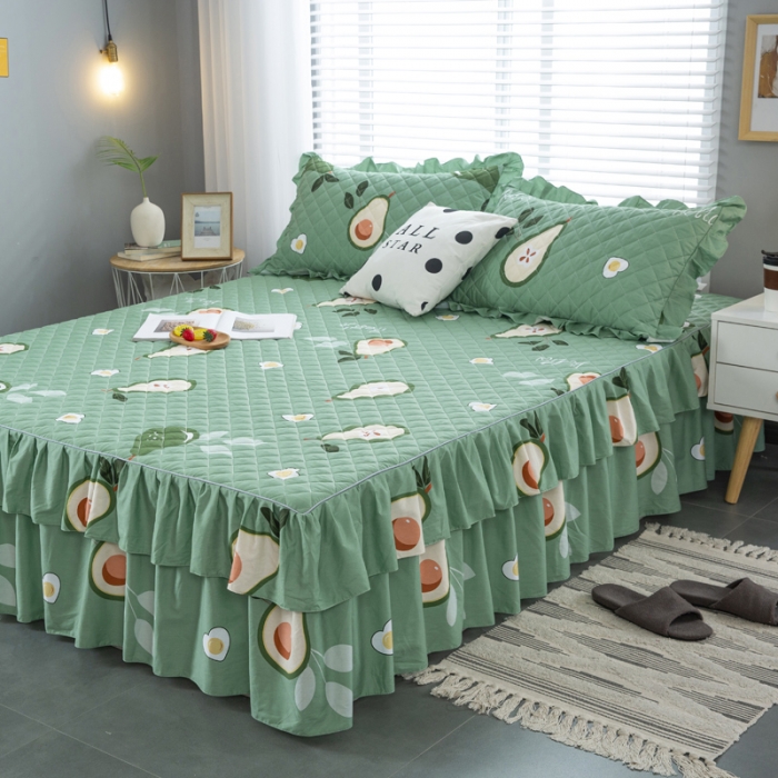 91家纺网 家纺一手货源 找家纺 情煊  2021新款全棉夹棉床裙(可定制尺寸) 牛油果