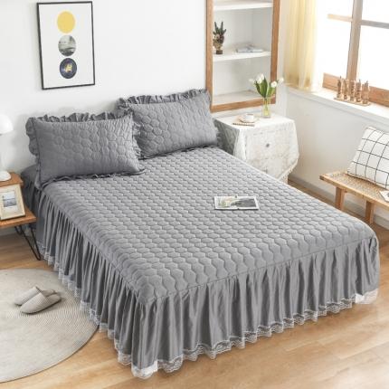 91家纺网 家纺一手货源 找家纺 情煊  2021新款全棉夹棉床裙(可定制尺寸) 绅士灰