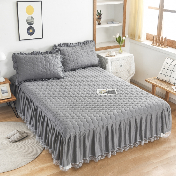 91家纺网 家纺一手货源 找家纺 情煊  2021新款全棉夹棉床裙(可定制尺寸) 绅士灰