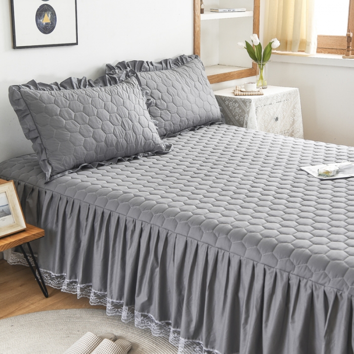 91家纺网 家纺一手货源 找家纺 情煊  2021新款全棉夹棉床裙(可定制尺寸) 绅士灰