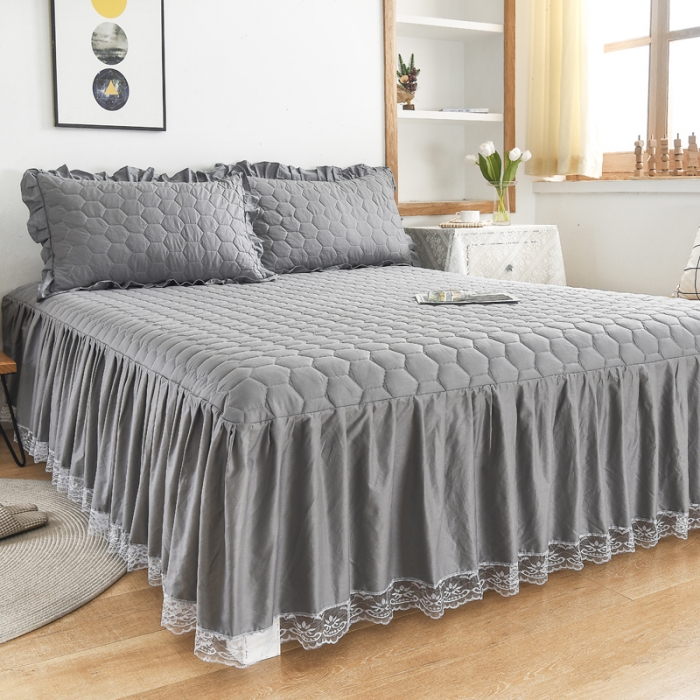 91家纺网 家纺一手货源 找家纺 情煊  2021新款全棉夹棉床裙(可定制尺寸) 绅士灰