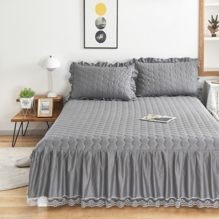 91家纺网 家纺一手货源 找家纺 情煊  2021新款全棉夹棉床裙(可定制尺寸) 绅士灰