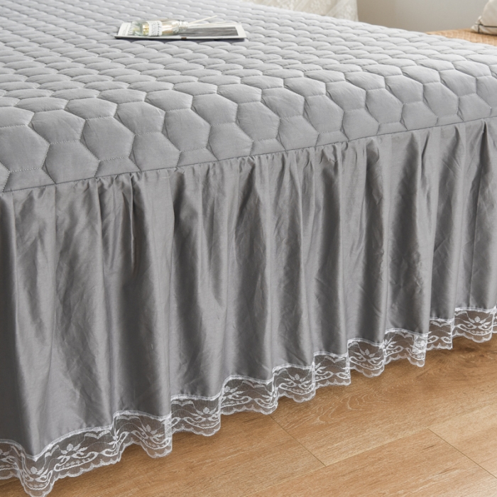 91家纺网 家纺一手货源 找家纺 情煊  2021新款全棉夹棉床裙(可定制尺寸) 绅士灰