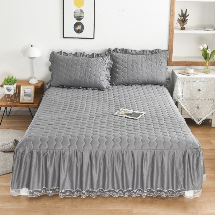 91家纺网 家纺一手货源 找家纺 情煊  2021新款全棉夹棉床裙(可定制尺寸) 绅士灰