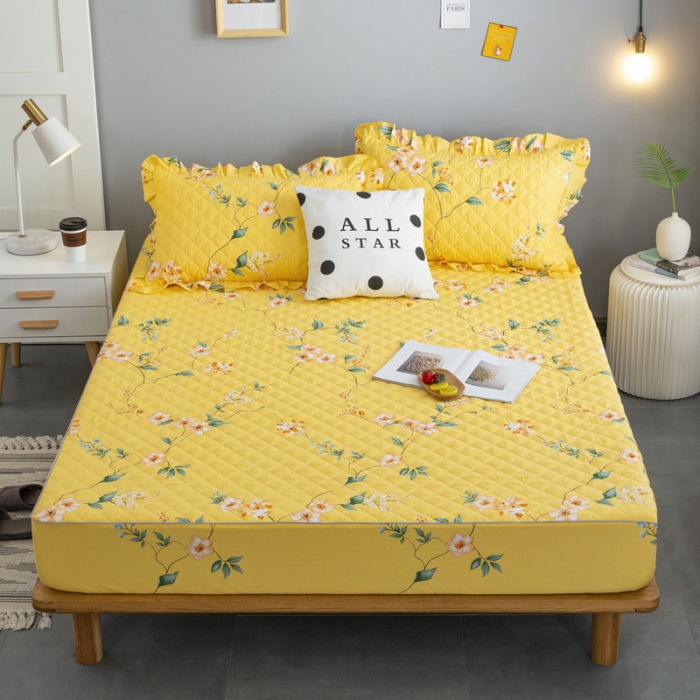 91家纺网 家纺一手货源 找家纺 情煊 2021新款全棉夹棉床笠(可定制尺寸) 静沐花开