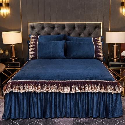 91家纺网 家纺一手货源 找家纺 2025新款保暖水晶绒床裙款四件套 蓝色