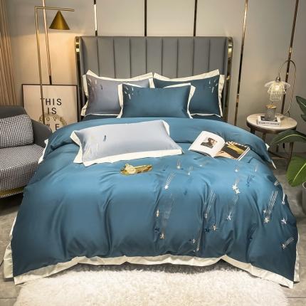 91家纺网 家纺一手货源 找家纺 （总）米奈 2021新款全棉四件套刺绣拼色酒店高支高密