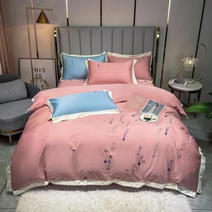 91家纺网 家纺一手货源 找家纺 （总）米奈 2021新款全棉四件套刺绣拼色酒店高支高密