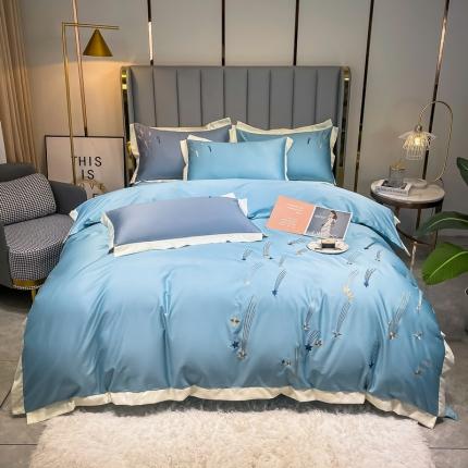 91家纺网 家纺一手货源 找家纺 （总）米奈 2021新款全棉四件套刺绣拼色酒店高支高密