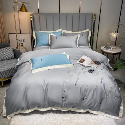 91家纺网 家纺一手货源 找家纺 （总）米奈 2021新款全棉四件套刺绣拼色酒店高支高密